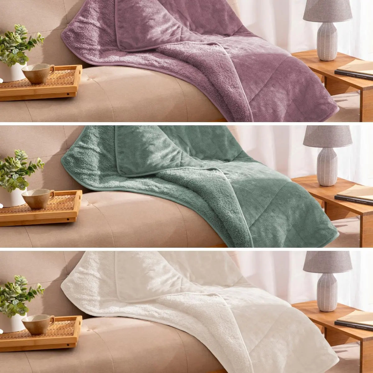 PLAID SHERPA LISO AGUA MARINA 130X160 KARAMELO