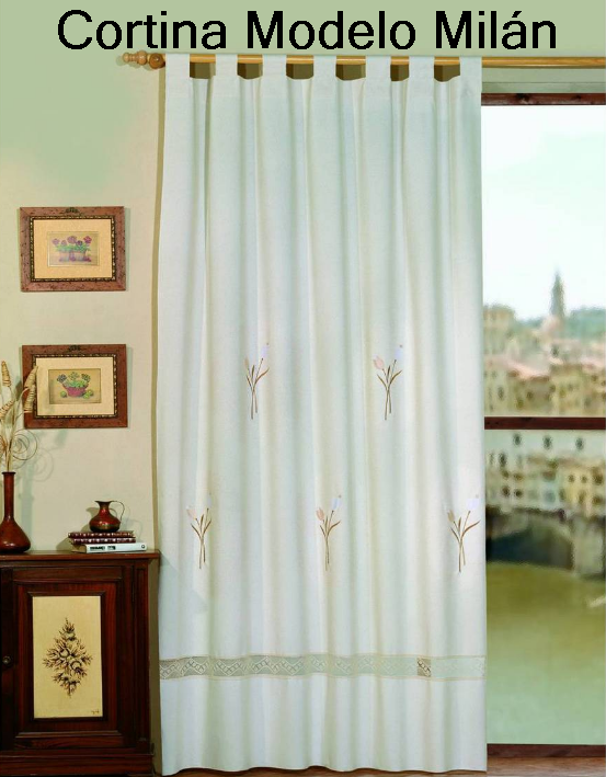 Cortinas de Loneta Bordadas Modelos: Milán, Lyon, Viena, Londres, Génova, Alma, Venecia, París.