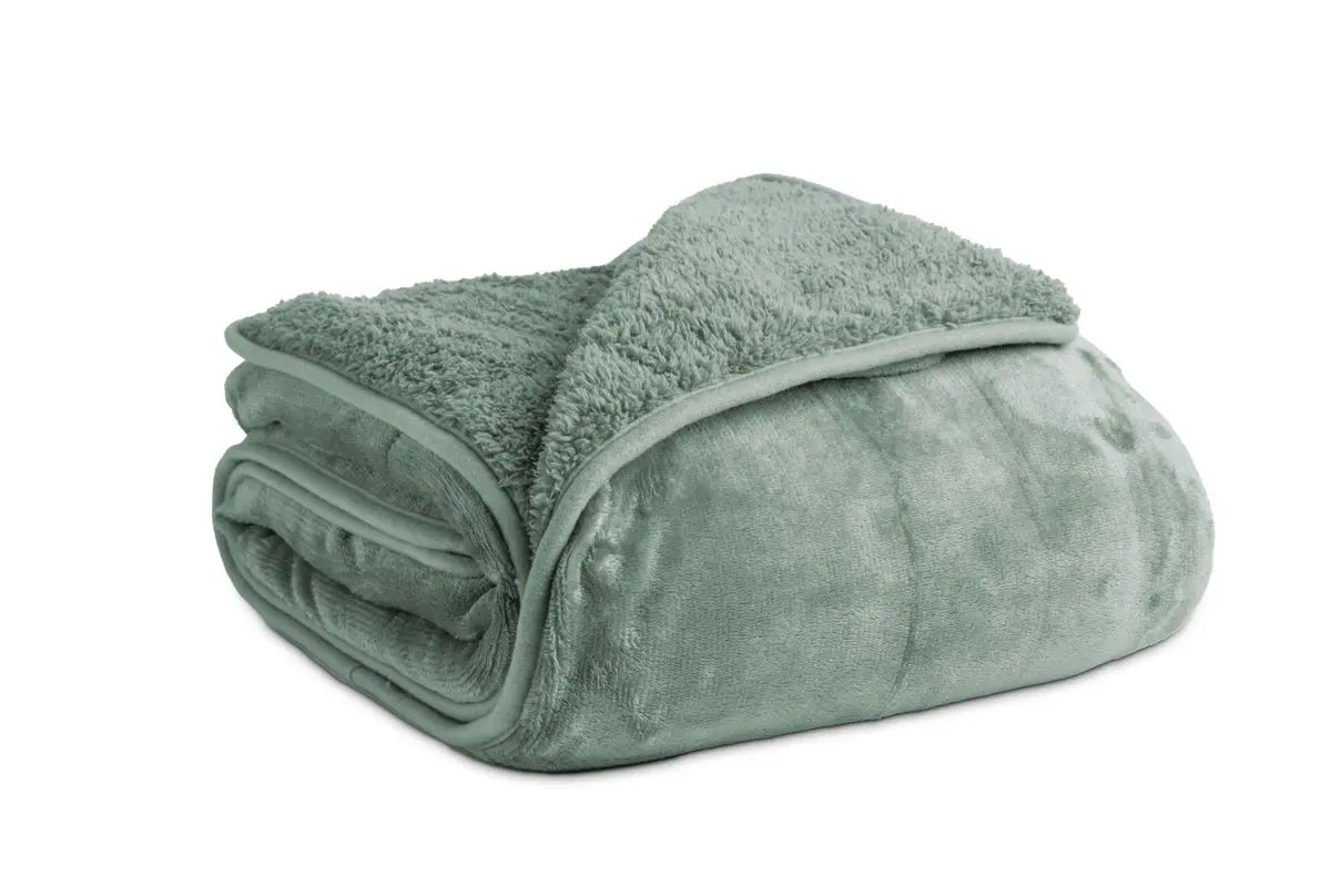 PLAID SHERPA LISO AGUA MARINA 130X160 KARAMELO