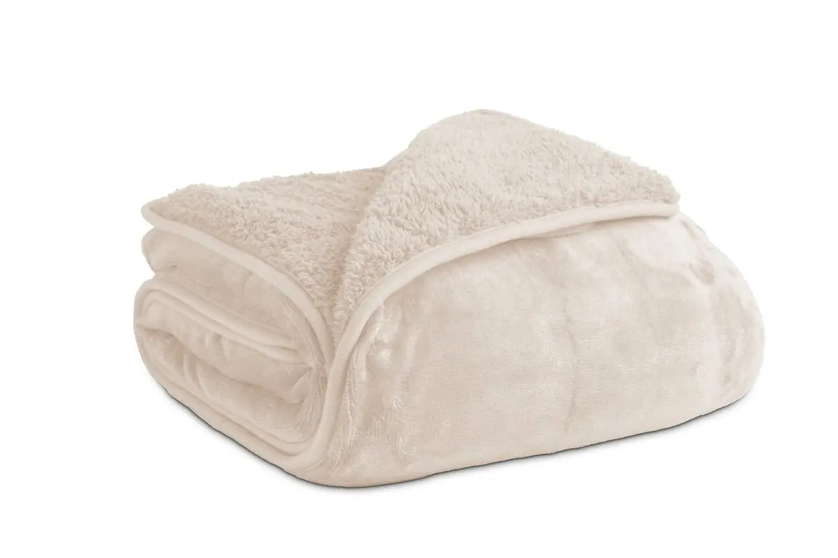 PLAID SHERPA LISO CRUDO 130X160 KARAMELO